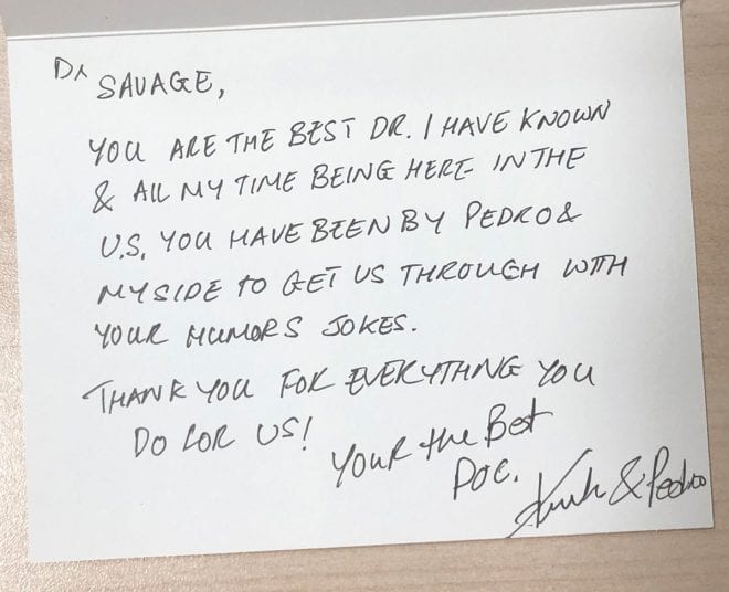 A handwritten note reflecting the text of the post