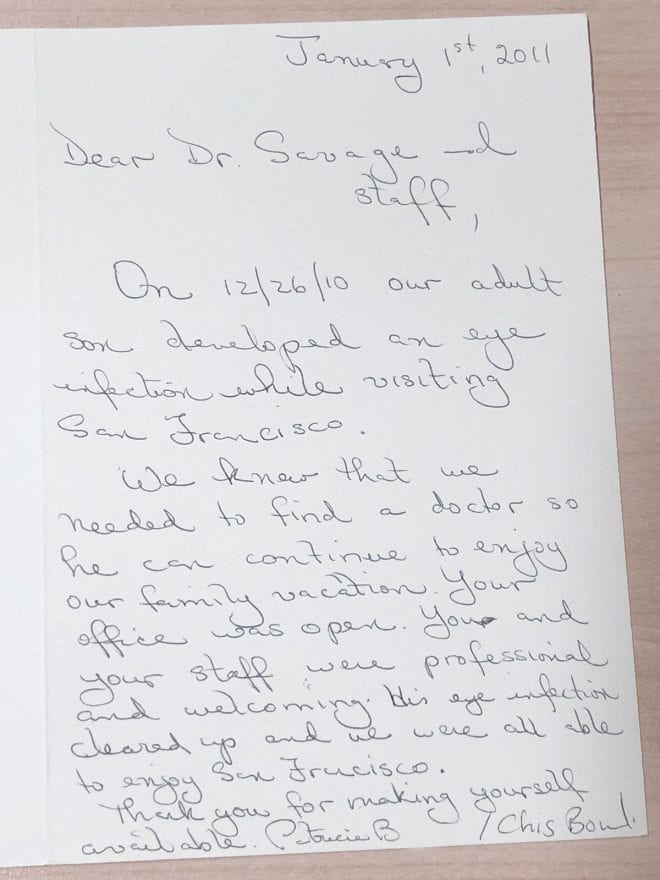 A handwritten note reflecting the text of the post